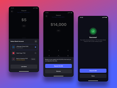 Transfer funds. Details for banking flow. Motocho add funds banking cashapp coinbase crypto deposit exchange finance fintech interface ios mobile product design robinhood trading transfer transfer funds ui ux withdraw
