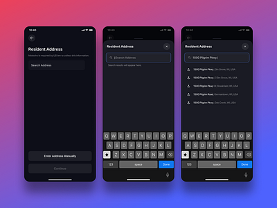 Identity verification. Resident Address. Motocho blockchain cashapp coinbase crypto finance fintech id verification identity verification interface ios mobile product design resident address residential address revolut robinhood search ui ux