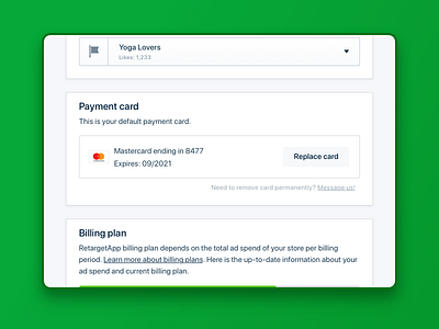 Payment card. RetargetApp