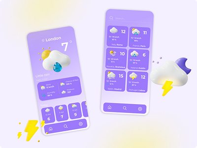 Weather App app design illustration mobile ui ux vector weather