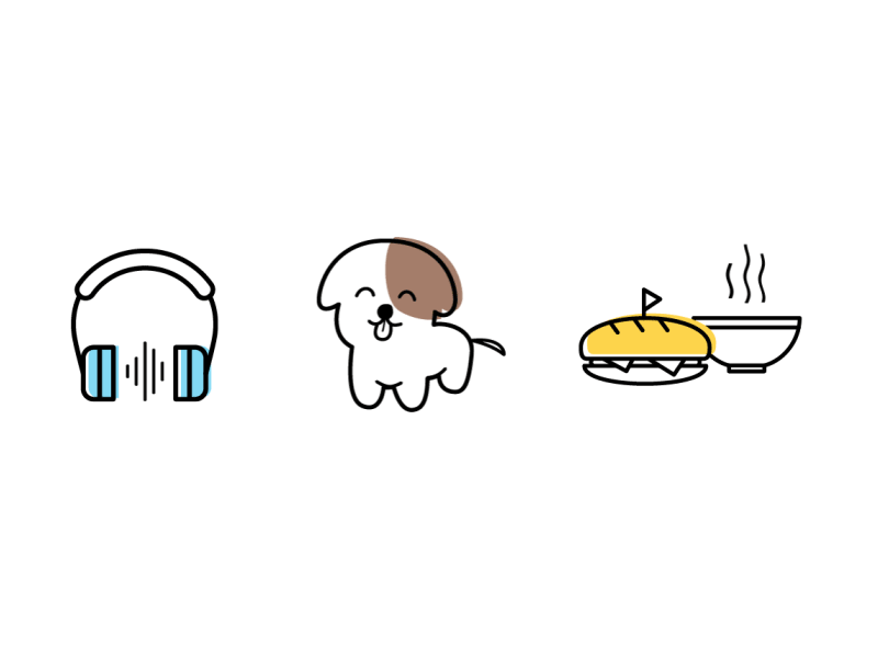 Case Study Animation animated animation design headphone illustration motion puppy sandwich simple soup vector
