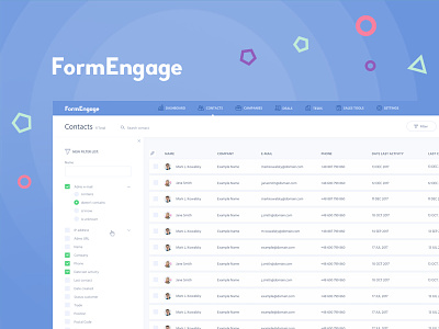 FormEngage aplication app contact dashboard form pop-up project ui user ux website