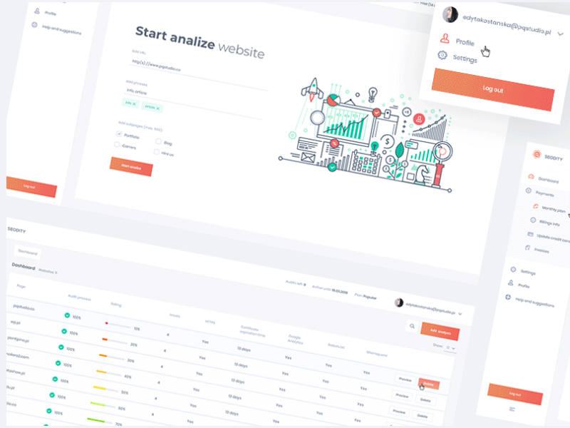 Seodity analysis dashboard design keywords project seo website