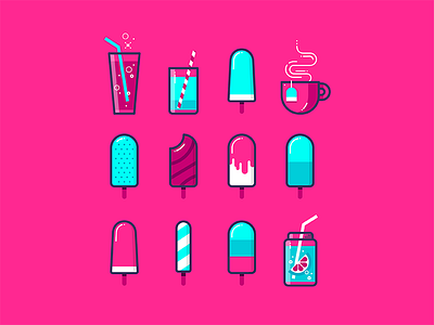 Hello, Dribbble! blue cup of coffee cup of tea homemade ice cream lemonade pink popsicle soda sweet turquoise white