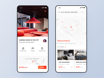 Homestay App-Listing details page app classic style homepage homestay app ios listing details page maps quality life recommend red interface simple style travel ui ui design ux