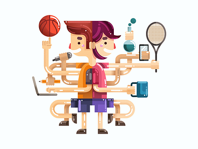 multitasking ai illustration kids multitask multitasking sports vector