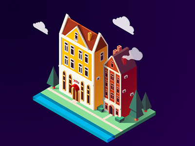 Isometric buildings 2d architecture illustration isometry vector