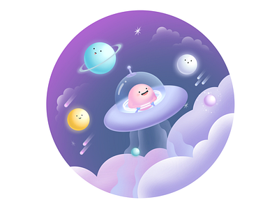 Space Adventure character circles drawing gradient color illustration ipad planet procreate space spaceship spheres stars universe