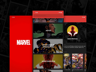 Marvel Heroes App UI app concept app ui heroes marvel marvel app marvelapp mobile app mobile ui react native superheroes