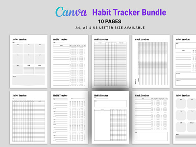 Canva Habit Tracker Bundle annual goal canva canva planner challenge tracker creative daily daily goals daily routine digital planner editable tracker goal action planner good habit tracker income goals my goal planner my vision board planner template printable tracker to do list tracker vision board