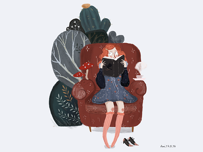 illustrations a book forest girl illustrations reading the