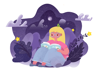 reading Reading a book a book evening girl hand painted illustrations in reading the