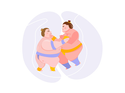 Sumo wrestlers in sparring, 2021 branding cartoon illustration character design design flat flat illustration graphic design illustration logo