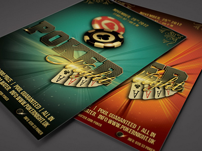 Poker Night Flyer Template 4 x 6 card cards casino chip design flyer gamble games money playing poker psd