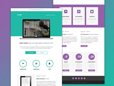 Corp - Newsletter Email Design agency design e mail email estate flat green newsletter psd purple template violet