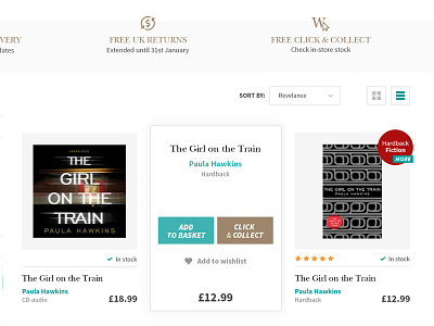 Waterstones - e-commerce search result  layout