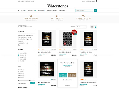 Waterstones - grid search result layout book store e commerce grid layout list page product store ui ux waterstones
