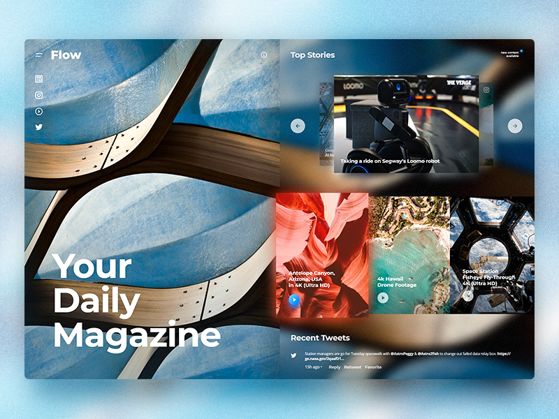 Flow - Fluent Design Magazine Concept. Home page flow web ui ux concept blog system design fluent home page