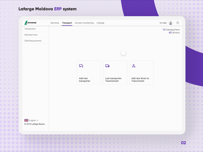 Lafarge Moldova ERP system - Transport section