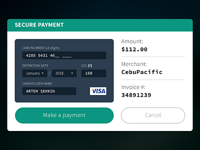 Daily UI Challenge Day 002 - Creditcard checkout credit card daily form interface modal payment ui ux web design