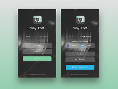 Vinyl Store App - Login & Create Account app ios iphone login register store ui ux vinyl