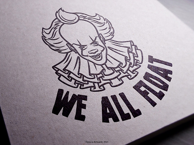 We All Float T-Shirt Design on Cardboard