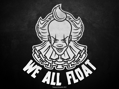 We All Float T-Shirt Design (Black and White) cartoon character clown design horror illustration it logo mascot mascotlogo monster pennywise sticker t shirt tshirt vector