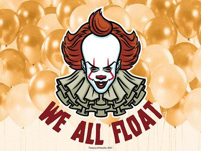 We All Float T-Shirt Design cartoon character clown design horror illustration it logo mascot mascotlogo monster pennywise sticker t shirt tshirt vector