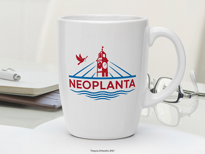 Neoplanta Logo on Mug bridge danube dove logo neoplanta novisad river serbia vector wheat