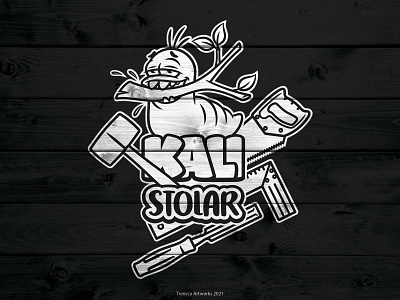Kali Stolar Logo (Black & White) brand branding canker carpenter cartoon character design graphic illustration illustrator insect joiner logo maggot mascot ui vector vermin woodworker worm