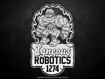 Mascot Logo for a Robotics Team (Black and White) cartoon character fire golem igneous illustration lava logo mascot robot robotics sticker