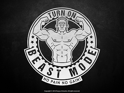 Beast Mode Sticker (Black & White) beast bodybuilding cartoon character design frankenstein gym illustration illustrator muscle sticker vector workout