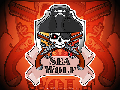 Sea Wolf Mascot Logo cartoon logo character design illustration logo mascot logo outlaw pirate pistol sea wolf vector