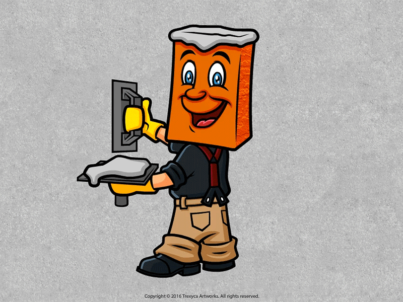 Brick Construction Worker Mascot GIF Animation