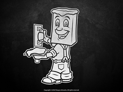 Brick Construction Worker Mascot (Black & White)