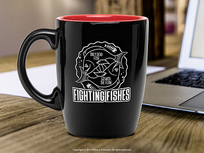 Fighting Fishes Mug cartoon character design fight fighting fishes fish illustration illustrator mug sticker vector water