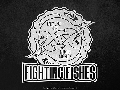 Fighting Fishes Sticker (Black & White) cartoon character design fight fighting fishes fish illustration illustrator sticker t shirt vector water