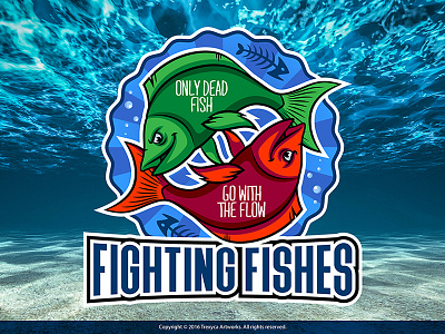 Fighting Fishes Sticker cartoon character design fight fighting fishes fish illustration illustrator sticker t shirt vector water