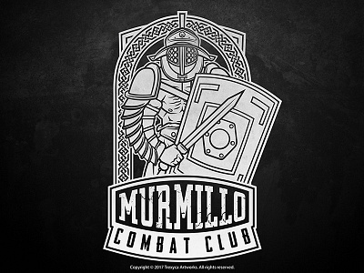 Murmillo Combat Club Mascot Logo (Black & White) club combat emblem logo fight fighter gladiator gym logo mascot logo murmillo vector workout