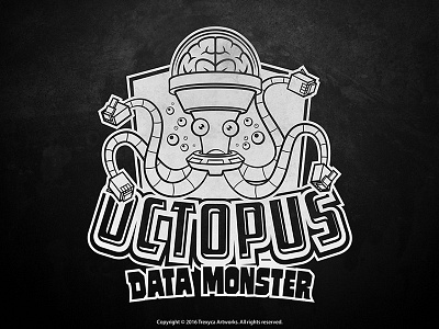 Octopus Data Monster Mascot Logo (Black & White) cartoon logo character design illustrator logo mascot logo monster octopus vector vectorworks