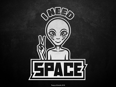 I Need Space (Black & White) alien cartoon cartoonlogo character characterdesign design funny illustration logo mascot mascotlogo space