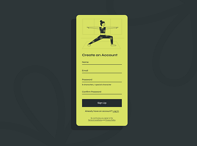 sign up page 001 app design dailyui dailyuichallenge figma fitness illustration sign up signup ui design warrior woman workout yoga