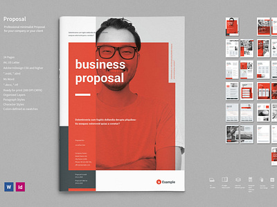 Proposal Vol. 24 - InDesign and MsWord Template a4 brochure layout brochure template design indesign print template proposal proposal template red accents red backgrounds typoedition us letter word
