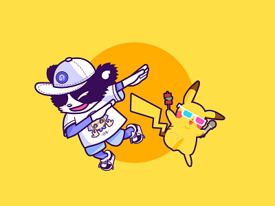 Hip-hop panda&pikachu cartoon hiphop illustration panda yellow