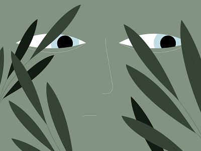 Hunt 2d abstract branding clean design eyes face green hunt illustration jungle leaves line look plants spy