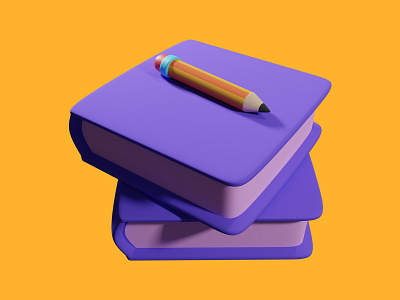 Book and pencil 3d illustration 3d book education illustration pencil tools