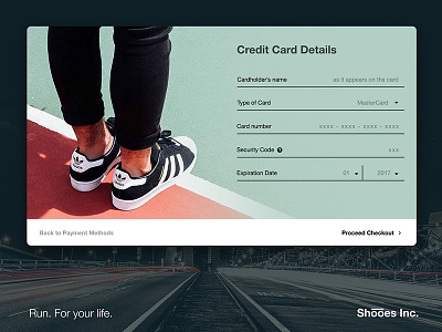 #100DaysUI #002 Credit Card Checkout checkout credit card interaction design screendesign shoes ui ux webdesign