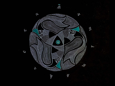 Three-Fish-One-Head Symbol illustration logo