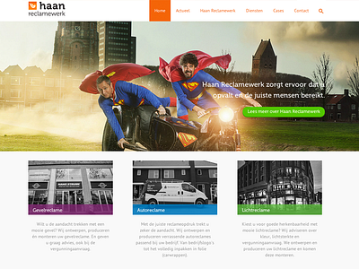 Haan Reclamewerk advertising banners business corporate friesland homepage netherlands reclame responsive stiens superman webdesign