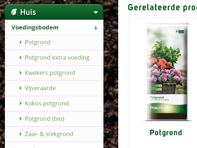 Pokon webdesign accordion flowers garden gardener green loam navigation page plants product soil submenu website